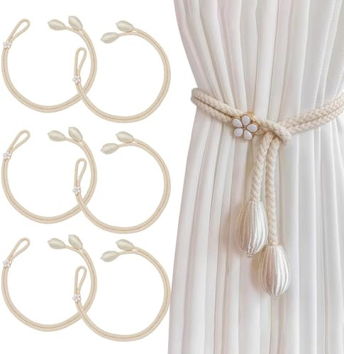 FULHANY 6 Pezzi Fermatende Per Tenda - Ferma Tende - Ganci Per Tende - Corda Cotone - Cinghie Per Tende Tessute A Mano Per Camera Da Letto, Soggiorno, Decorazione Di Tende Da Ufficio