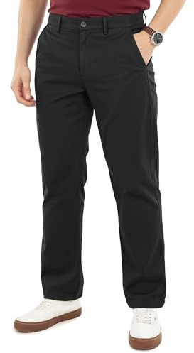 NY Threads Mens Chino Pants Regular Fit Cotton Stretch 4 Pocket Casual Pants, 36W x 30L, Black