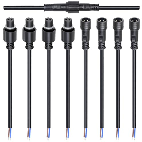 Kit di connettori per cavi impermeabili a 2 pin, connettori maschio femmina 18 AWG 28 cm con giunto stagnato per cavi impermeabili fai da te (4 set neri)