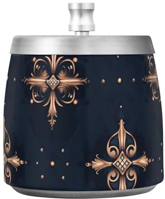 Cenicero de flores vintage marrón y dorado con tapa para patio, balcón interior, cenicero de cigarros único sin humo para amantes de los puros fumadores