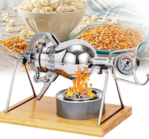 Popcorn Machine Popcorn Poppers,304 Stainless Steel Popcorn Machine Kit, Hand Popcorn Maker, Home Small Popcorn Popper Machine, Pressure Gauge Popcorn Popper for Family Gathering Party,360ml