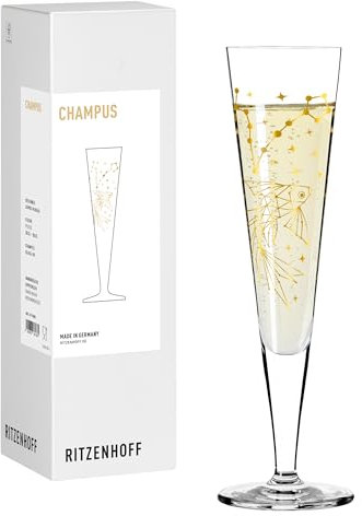 RITZENHOFF 8191008 Copa de champán 200 ml – Serie Astro – Diseño del signo zodiacal de Piscis con oro auténtico, fabricado en Alemania