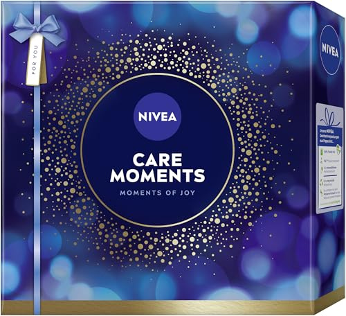NIVEA Care Moments Gift Set, Gift for Women, Gift Box with Shower Gel (250ml), Shampoo (250ml), Body Lotion (400ml), Labello Lip Care (4.8g) and Toiletry Bag