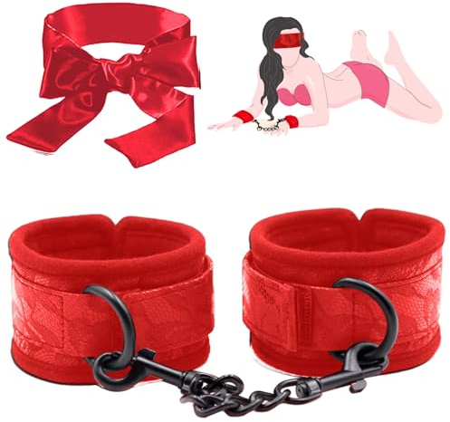 HBABY Menottes sex toýs couple, BDSM Accessoire, BDSMS Sex Toys pour Débutants - Menottes Adulte Couple - BDSMS Set Sm Bandage Retenue Jouet Sexy Femme Menottes, Jouets Sex pour Adultes (Rouge)