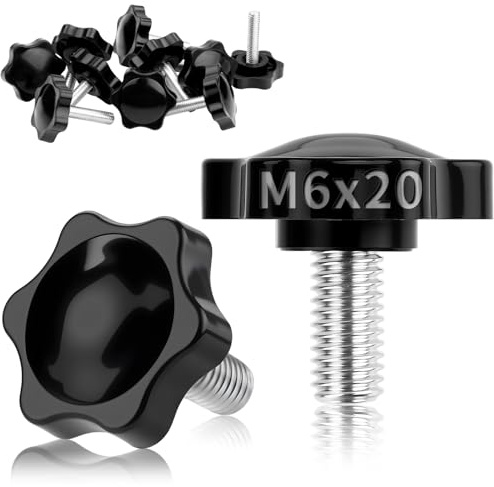 TXXATX Tornillo Moleteado M6 x 20 mm, Tornillos de Mariposa, 12 Unidades, Tornillo de Agarre de Estrella M6, Tuerca de Agarre de Estrella con Mango, Botón de Sujeción