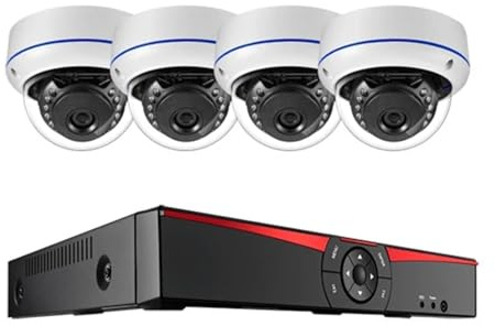 Kit NVR Poe 4CH 5MP Sistema di telecamere di Sicurezza CCTV Dome Audio IP Poe 4MP IR for Esterni Set di videosorveglianza(None,4PCS 4MP Cameras)