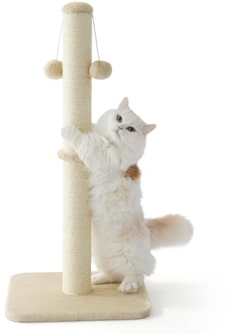 Lesure Kratzsäule Mittelgroßer für Katzen Indoor 40x40x86cm | Kratzstamm mit Hängendem Spielball, Kleiner Kratzbaum mit Sisalseil, Stabile Basis Kratzsäule XL, Beige
