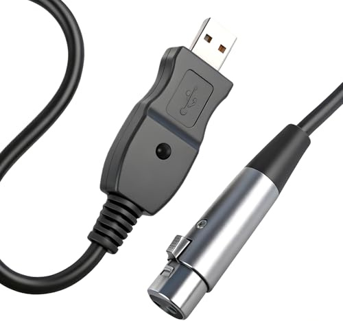 Kryolithm USB-mikrofonkabel 3 m, USB-kontakt till XLR-uttag för ljusstyrning, ljud, mikrofoner och scenbelysning, Plug & Play-anslutning kompatibel