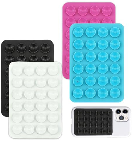 GNALIA Coque Ventouse 4 Pièces Silicone Noir Blanc Rose Fuchsia Bleu Support Téléphone Pour Selfies Vidéos Recharge