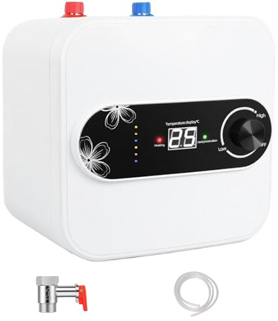 Mini Electric 10L Instantaneous Water Heater,1500W 220V Waterproof Under Sink Water Heater with Digital Display for Kitchen Bathroom Over/Under Sink RV