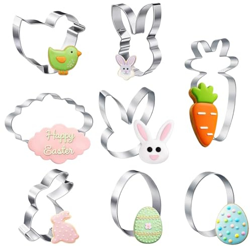 8 Pieces Easter Cookie Cutters Set of, Rabbit Cookie Cutter and Easter Egg Mould Shapes for Baking Activities, Multipurpose Cutters for Cookies and Craft Clay