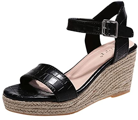 Kilsandaler damer läder, remsandaler damer platta sandaletter platå fritidssandaler andas utomhussandaler linne sommarsandaler lätta trekkingsandaler casual ortopediska skor, svart, 40 EU
