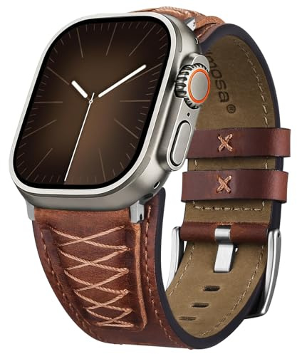 Fullmosa Lederarmband Kompatibel mit Apple Watch Ultra 3/2 49mm, 11/10 46mm | Ergonomisches Ersatzarmband für Series 9/8/7 45mm, SE/6/5/4 44mm für iWatch Herren, Dunkelbraun