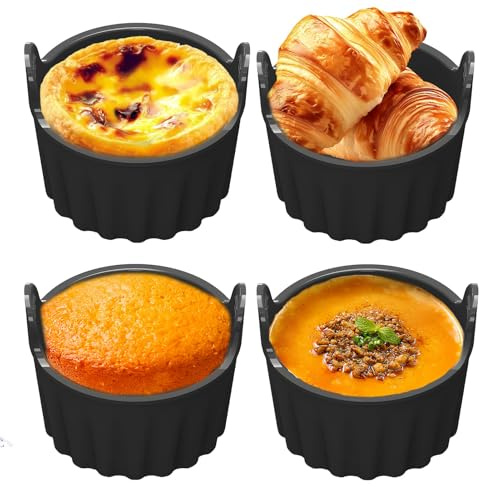4 PCS Air Fryer Egg Poacher, Ramekins for Air Fryer, Food Grade Silicone Poached Egg Moulds, Reusable Non-Stick Heat Resistant Airfryer Accessories for Oven Microwave Cupcake Muffin Pudding Baking