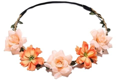 Blomkrona blomkrans 1 st kvinnor rosa ros flickor girlang huvudbonad med justerbart band brud bröllopstillbehör för sommar, bröllop (typ 1-orange)