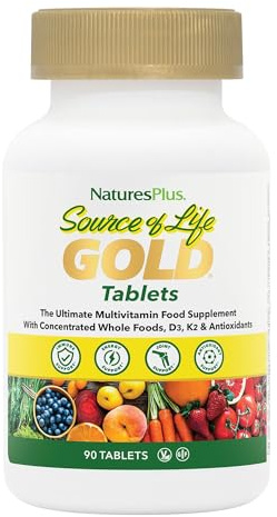 NaturesPlus Source of Life Gold Tablets - Plant Based Multivitamin and Mineral Supplement with Superfoods - Vegetarian, Gluten Free - 90 Tablets