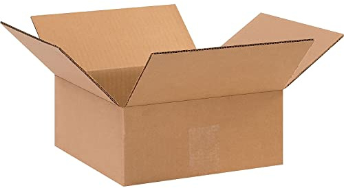 Aviditi 10104 Flat Corrugated Cardboard Box 10 L x 10 W x 4 H, Kraft, For Shipping, Packing and Moving (Pack of 25)