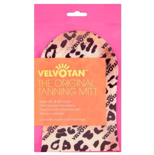 VELVOTAN Original Tanning Mitt - Self Tan Mitt for Streak-Free Finish & Stain-Free Hands, Washable & Reusable, Use with Any Fake Tan. Assorted Colours - One of Three Designs Sent at Random