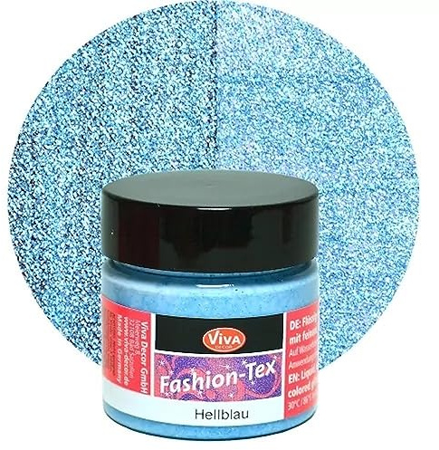 Viva Decor Fashion Tex (Hellblau, 45ml) Textilfarbe mit Glitzer Effekt - Stoffmalfarben waschfest Kinder - Färbemittel Textilien - Textilfarben waschfest - Made in Germany
