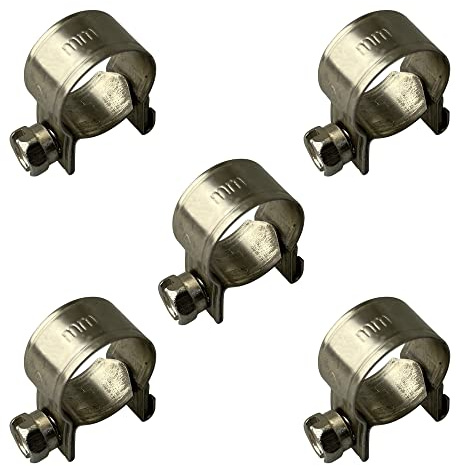 Pack of 5 Stainless Steel Mini Fuel Line Hose Clip Petrol Pipe Clamps Silver 8-10mm (12-14mm)
