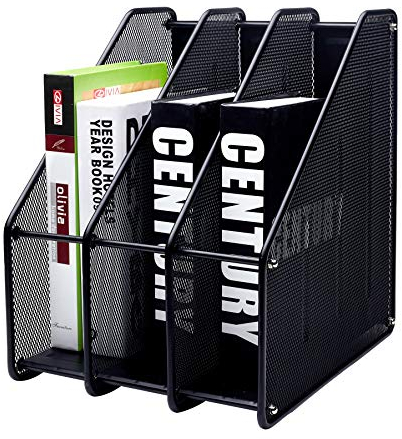 Exerz Portariviste a 3 Scomparti/Rastrelliera in metallo da Tavolo/Supporto per documenti/Cartelle/Organizzatore (Nero)