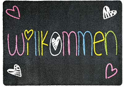 deco-mat Fußmatte Willkommen 40 x 60 cm Grau - rutschfeste, waschbare Fußmatte für Außen und Innen - Saugstarke Schmutzfangmatte für Eingangsbereich