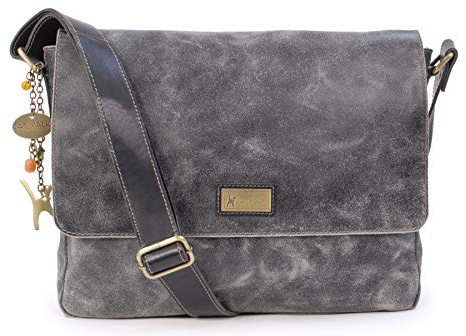 Catwalk Collection Handbags - Leder Laptoptasche 14 15 Zoll - Umhängetasche Messenger Bag Groß - Arbeitstasche für Notizbuch A4 - Sabine