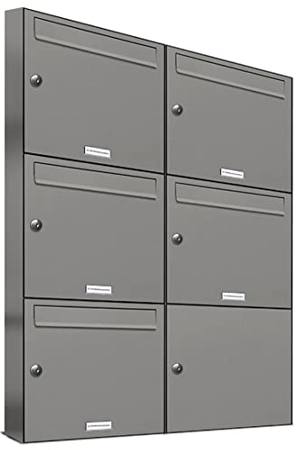 AL Briefkastensysteme 5er Briefkastenanlage Aluminiumgrau RAL 9007, Premium Briefkasten DIN A4, 5 Fach Postkasten modern Aufputz