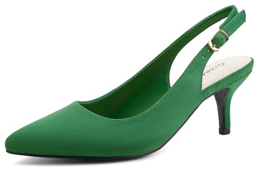 Greatonu Slingback eleganta skor för kvinnor med mellanklack kattunge tå, Grön, 36 EU