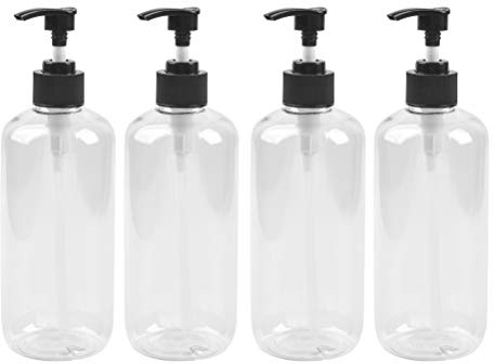 CENBEN 4 Pack 500ML Refillable Plastic Pump Bottles, Clear Soap Dispenser Bottle Lotion Dispenser Bottle Shampoo and Conditioner Bottles for Essential Oils, Lotions, Hand Soap, Bathroom Countertop