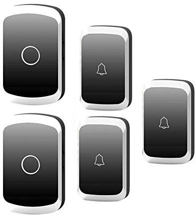 LWPCP Sonnette sans Fil, Kit De Carillon De Porte Étanche sans Fil À Piles,3 Émetteur À Bouton-Poussoir +2 Récepteurs Enfichables,Portée De 300M,36 Mélodies,4 Niveaux Volumes,Noir