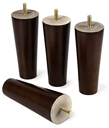 4 Stück Möbelfüße Holz Tischbeine Massivholz Konisch Ersatz Gerader Kegel Möbelbeine für Sofa Bett Schrank Ersatz für Schrank Bett Füße,Nussbaum,M10 Gewinde(15cm)