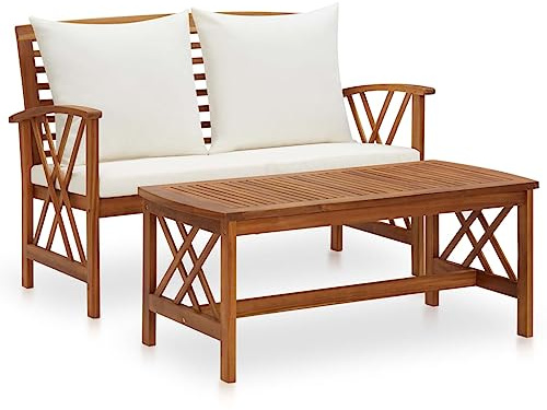 vidaXL Akazienholz Massiv Gartenmöbel Set 2-TLG. mit Auflagen Lounge Bank Tisch Gartenset Sitzmöbel Sitzgruppe Gartenbank Beistelltisch Gartengarnitur