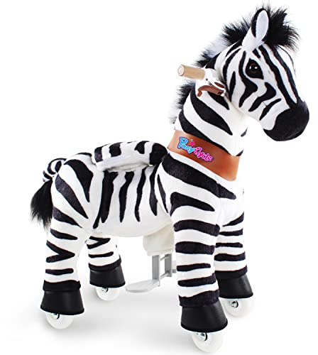 PonyCycle Zebra Reitpferd, für Kinder 3–4 Jahre, 76cm Hoch, Zebra Pferd auf Rollen mit Handbremse, Plüsch Zebra Großspielzeug, Zebra Schaukelpferd, Klassisches Modell U - Ux368