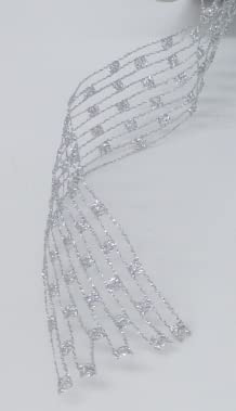 Geschenkband, Dekoband, Lurexband, Weihnachtsband mit Draht, 5 m Gitter-Geschenkband in Kästchenoptik. Deutsche Herstellung. (Silber)