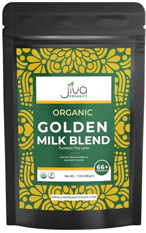 Jiva Organics Turmeric Tea Latte - Golden Milk Powder 7 Ounce Bag - Ashwagandha, Cardamom, Ginger, Black Pepper & More