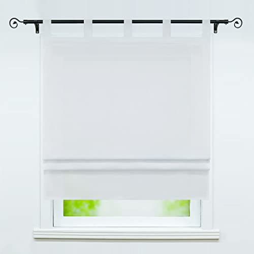 Delien Raffrollo mit Schlaufen Halbtransparente Vorhang Unifarbige Raffgardine Schlaufenrollo »Macaroon« Bändchenrollo Küche Kurzschals Fenster Gardine 1 St. BxH 80x140cm,Hellgrau