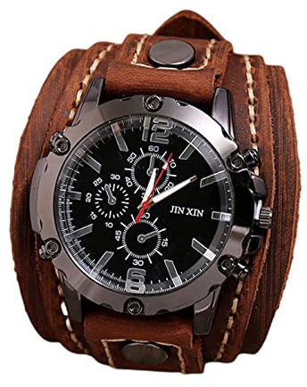 Oshhni Reloj lsera Retro Punk, Correa de Material Cuero, Reloj lsera con números de Forma Forma Forma, de Reloj para Hombres, marrón