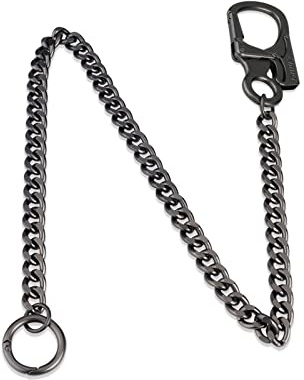 Ahiller Catena portafogli da uomo, portachiavi da motociclista, [moschettone in lega, catena in acciaio inox], catena lunga 61 cm per portafogli, jeans e borsa (Nero-YK-1P)