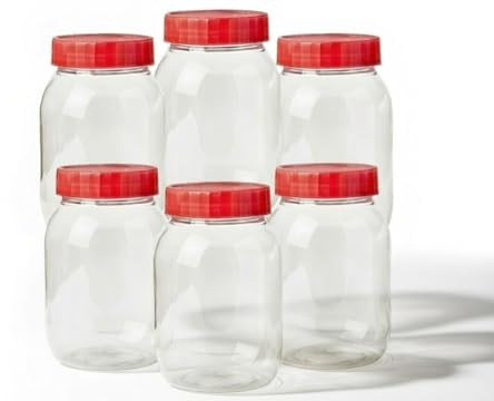 6 x 750ml Round clear Plastic Storage Jar with screw top lids, airtight BPA free food storage containers for kitchen, Hardware Storage, canisters