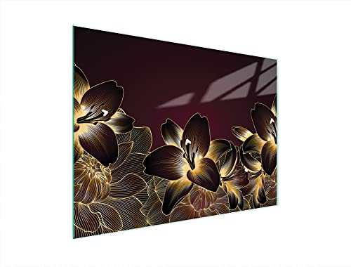 DarHaus Herdabdeckplatte 40x30 cm Einteilig Glas Elektroherd Induktion Herdschutz Spritzschutz Glasplatte Deko Schneidebrett, Orchidee Brau