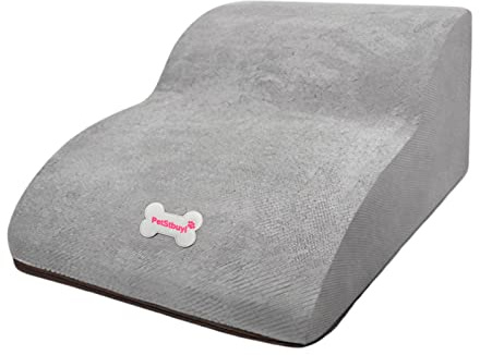 JISADER Hundetreppen Rampen für kleine Hunde Haustierleiter weicher Schaumstoff rutschfest 3 Ebenen Haustiertreppe waschbarer Bezug für Hochbett, Couch, Sofa, GRAU