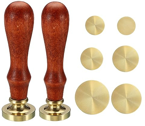 PATIKIL Round Blank Wax Seal Stamp, 6Pcs Removable Brass Head Without Carving Wooden Handle Retro for Envelope Invitation Wine Packing Gift Wrapping, Style 1
