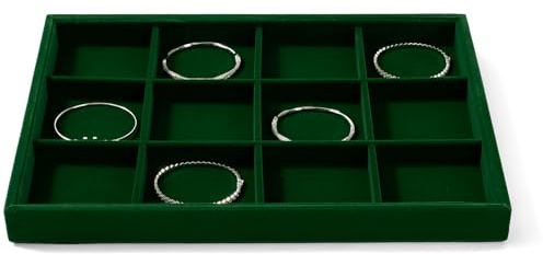 Oirlv 12 Plaid Verde Velluto Gioielli Vassoio Gioielli,Scatola per Gioielli Vassoio Organizzatore per Gioielli