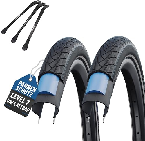 2er Set Schwalbe Reifen Marathon Plus Reflex 28x1,40/1,50/1,75 Zoll (37-622)(40-622)(47-622) oder 27,5x2,00 Zoll (54-584) Schlauch wählbar + 3 MSZweirad Metall Reifenheber