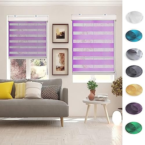 Lamellenvorhang Jalousie Jalousette 35 x 220 cm Doppeltes Tuch, Schutz der Privatsphäre Rollo Faltrollo Jalousette Inkl. Aller Montage-Teile für Badezimmer, Lila