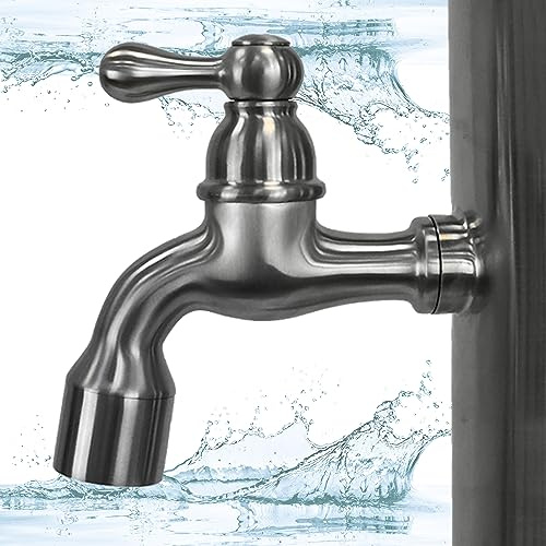 Wasserfranz Wasserhahn aus Edelstahl für Wandmontage - Garten Design Auslaufhahn für außen und innen 105 mm, 3/4 Zoll passend für Wassergartensäule