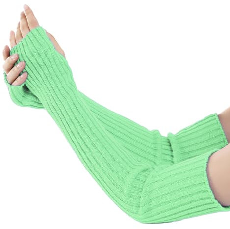Whakano Winter Lange Elastische Halbfinger Handschuhe,Vintage Mode Geflochten Handschuhe,für Damen Ellenbogen Dehnbare Handschuhe,für Alltag,Geburtstagsgeschenk,Grün