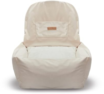 KEFI animals Hunde-Autositz für kleine Hunde und Welpen, Hunde-Auto-Reisebett mit Plüschkissen, mit aufgenähter Tasche für Hundeleine, Antirutsch-Boden, Befestigungsgurt, waschbar (Beige)