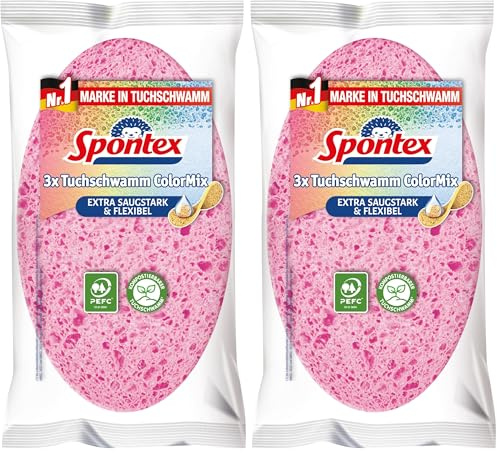 Spontex Tuchschwamm ColorMix, Extra saugstark & reißfest -3 Stück (2er Pack)